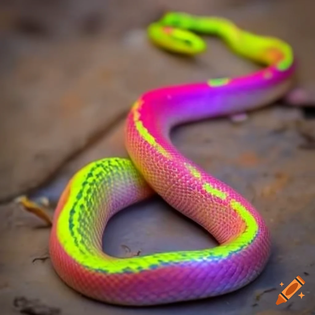 Vibrant pink and yellow neon snake on Craiyon