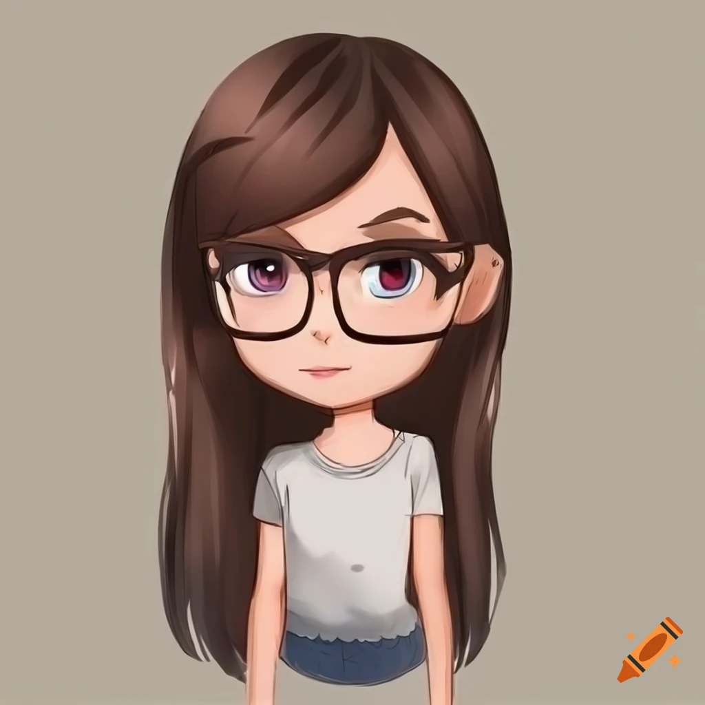 Brunette haired chibi girl with glasses