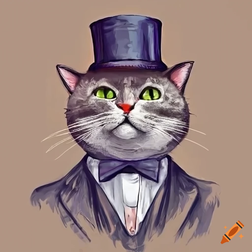 Cartoon cat gentleman wearing a British flag hat in English style
