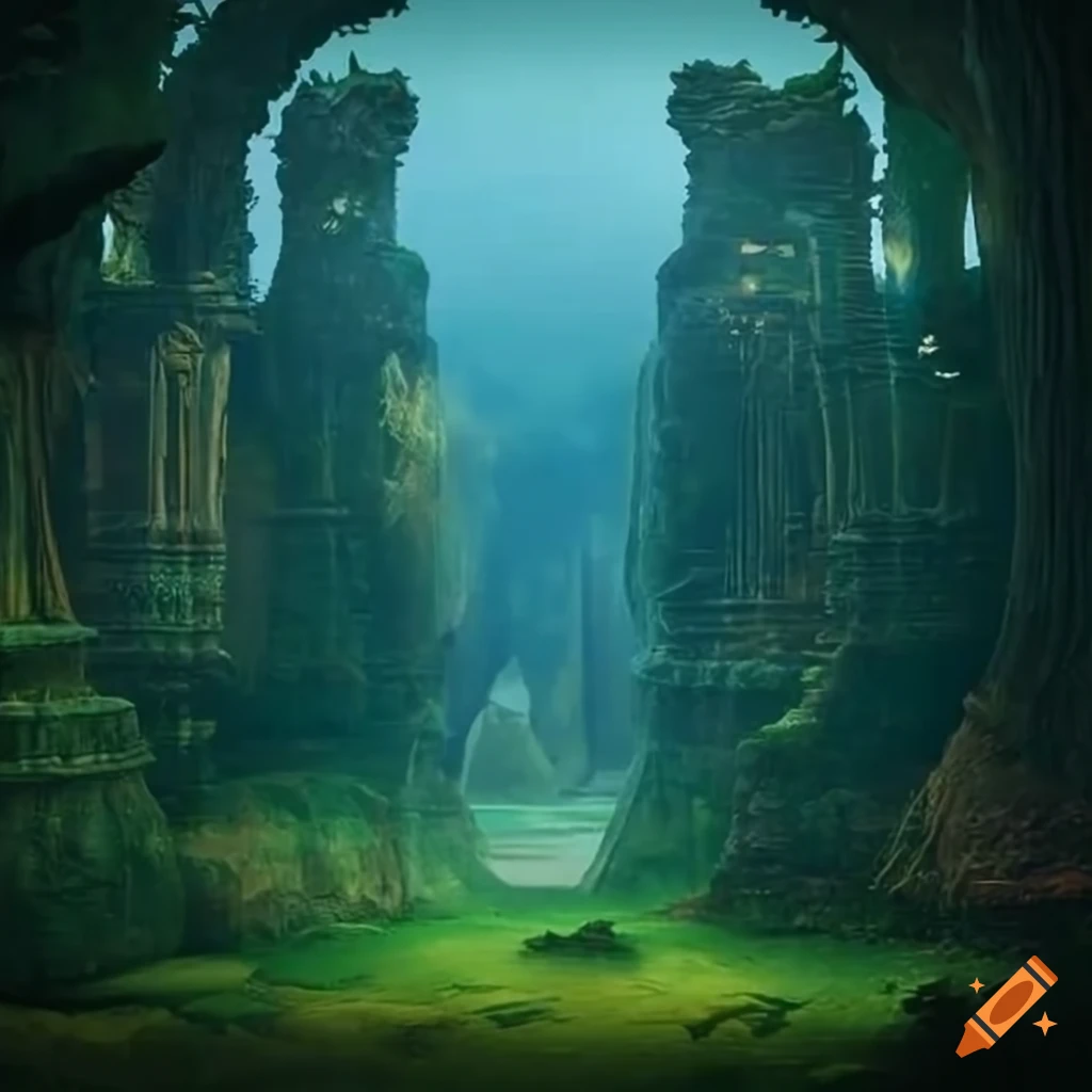 Ancient temple ruin in an enchanted forest on Craiyon