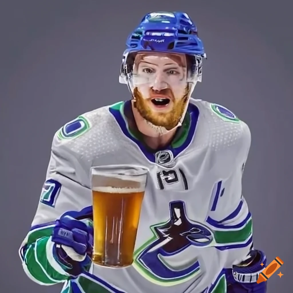 Canucks fan with a tee and a Miller beer