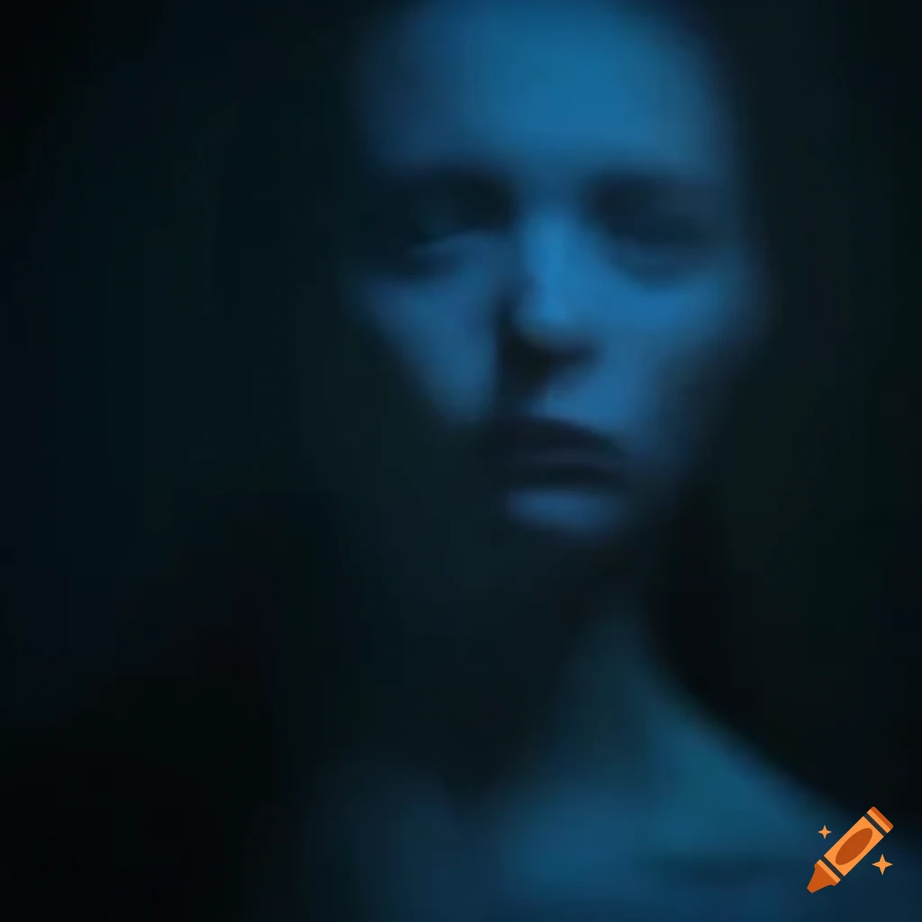 Thriller movie with a humanoid figure in blue filter on Craiyon