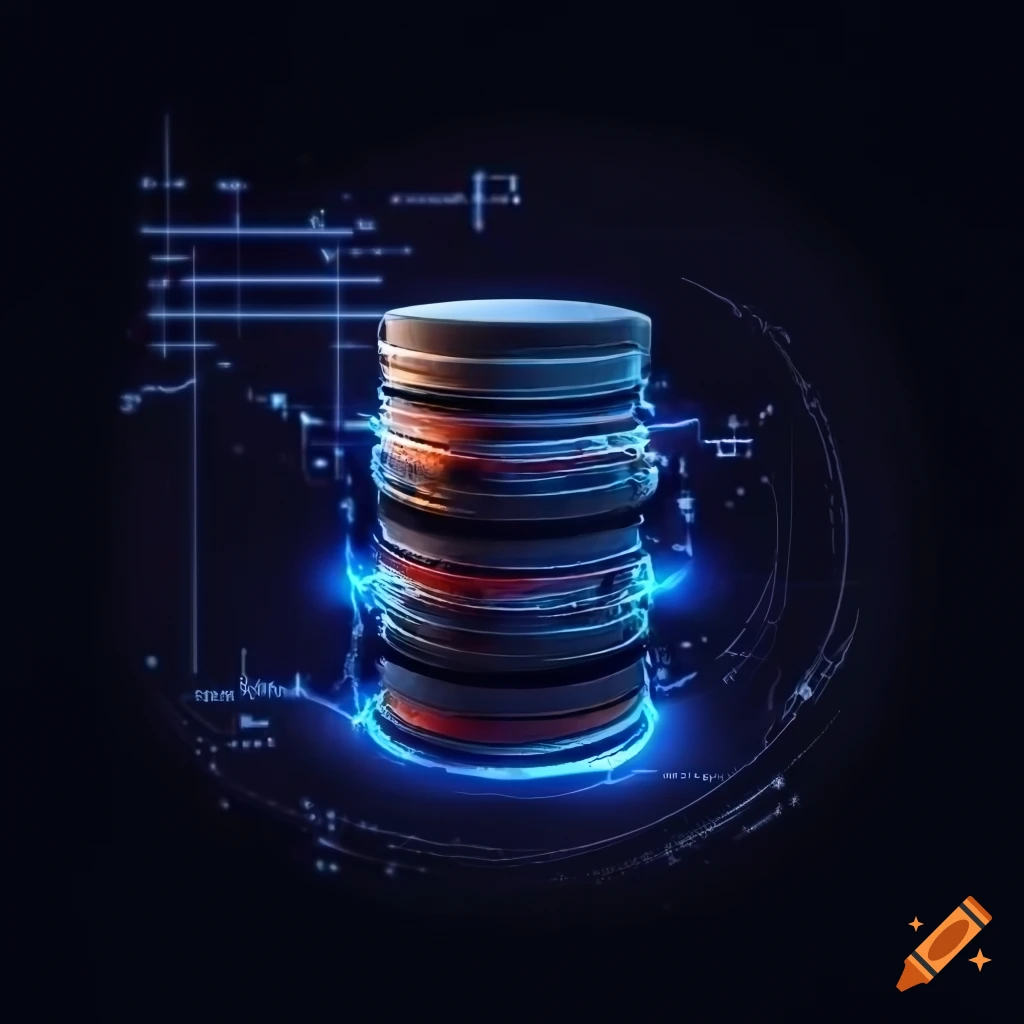 Database server surrounded by schematic data flow on Craiyon