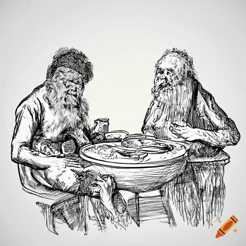 Two old men eating soup by francisco goya in a darker tone on Craiyon
