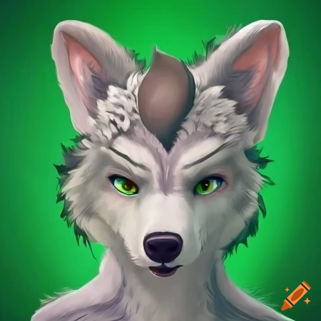 Anthropomorphic wolf with green body and white accents on Craiyon