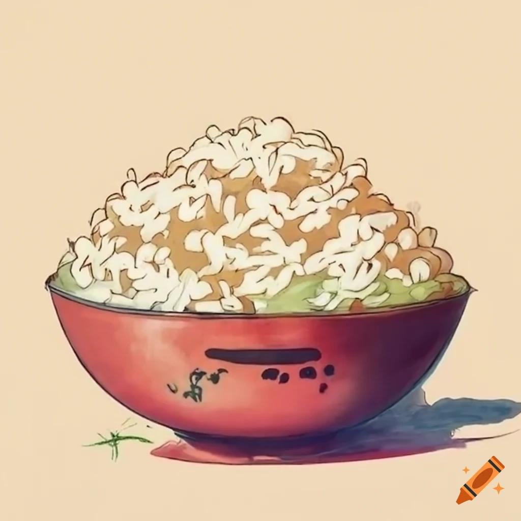 Studio ghibli-inspired plain white rice bowl drawing on Craiyon