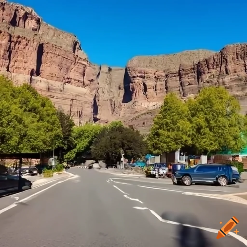 Sunny day outside with a supermarket in a canyon