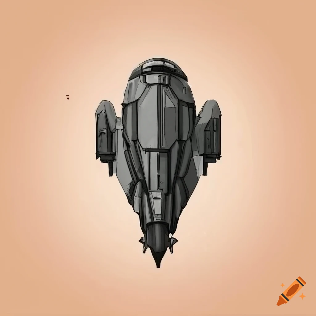 Detailed grey industrial spaceship from a top-down game view on Craiyon