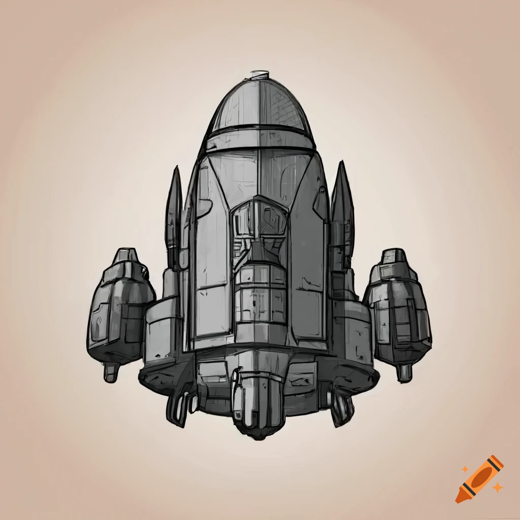 Detailed grey industrial spaceship from a top-down game on Craiyon