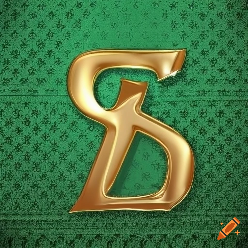 Gold letters B and Z on green luxury fabric background