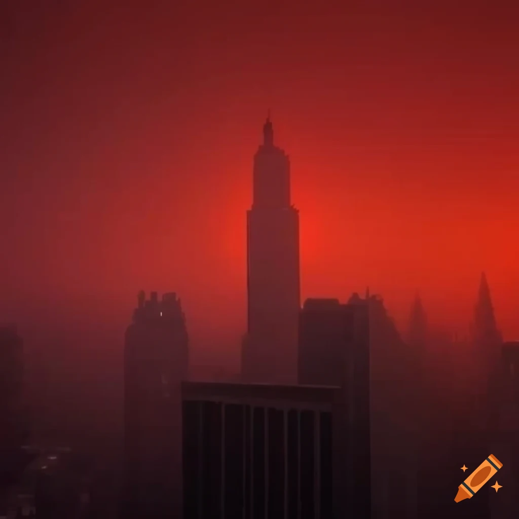 City skyline with the Citadel from Half-Life 2 and Godzilla in a red fog