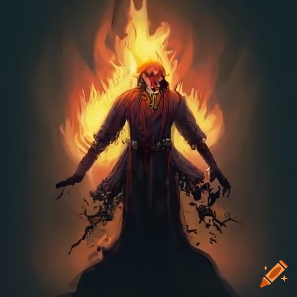 Warlock dancing around a bonfire in the woods