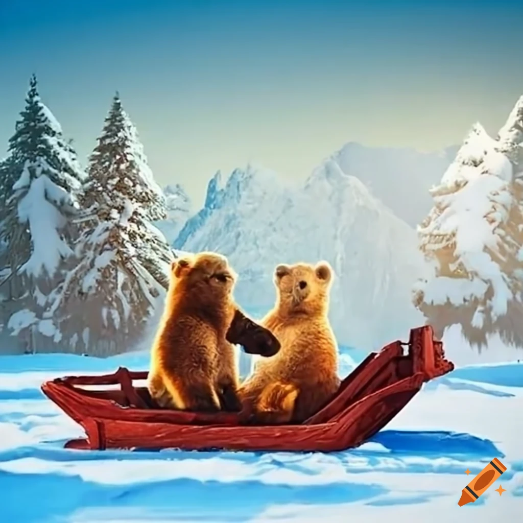 Bears sledding on Craiyon