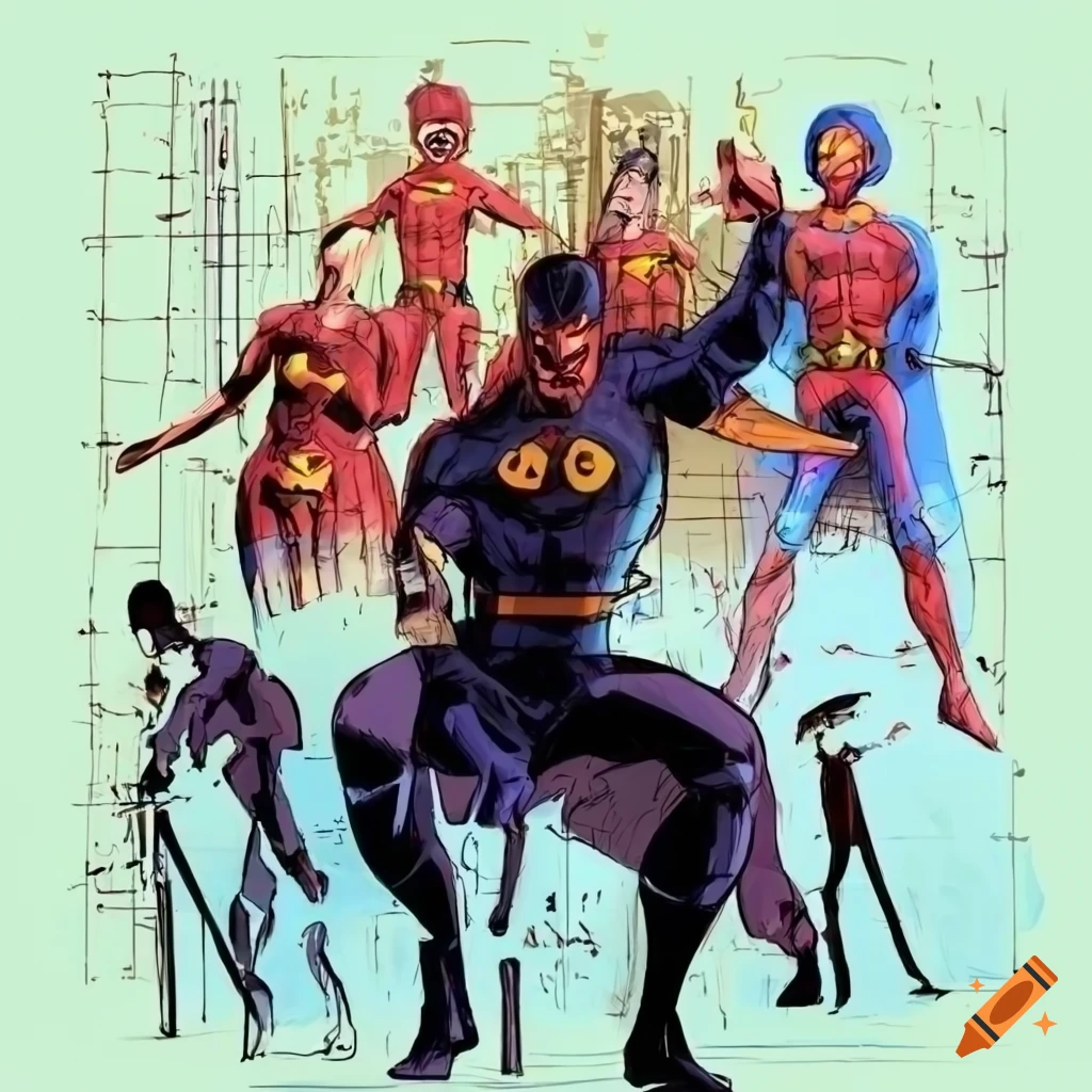 Comic book style drawing of a 5 person software design team