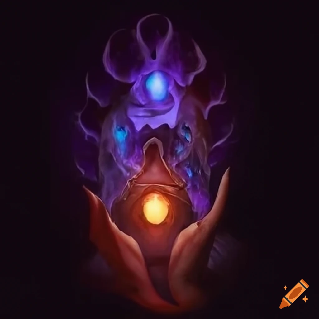 Gemstone containing trapped souls resonating with dark power on Craiyon