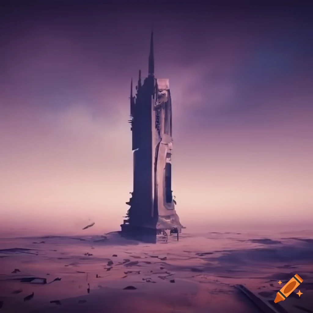 Lonely futuristic tower in a desolate wasteland