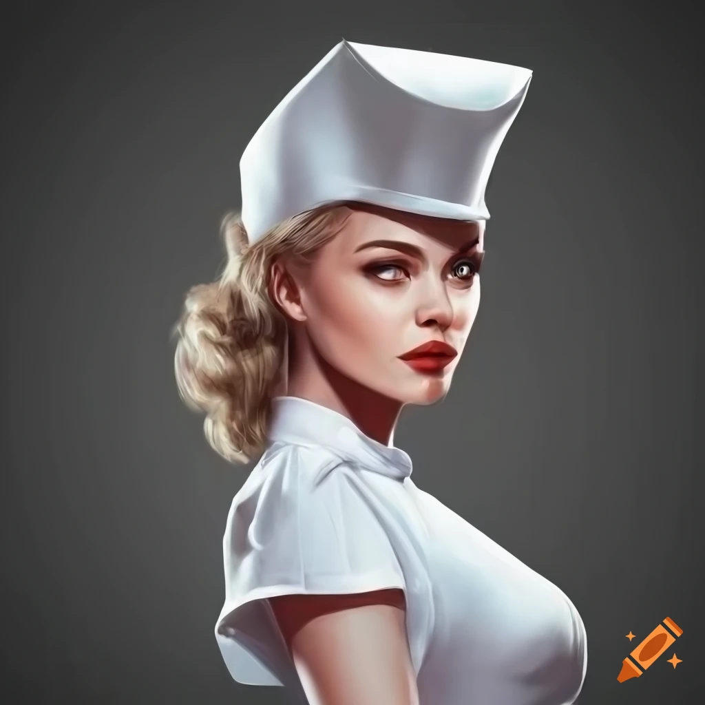 Portrait of a beautiful female nurse with pale skin and blonde hair in a film noir detective style