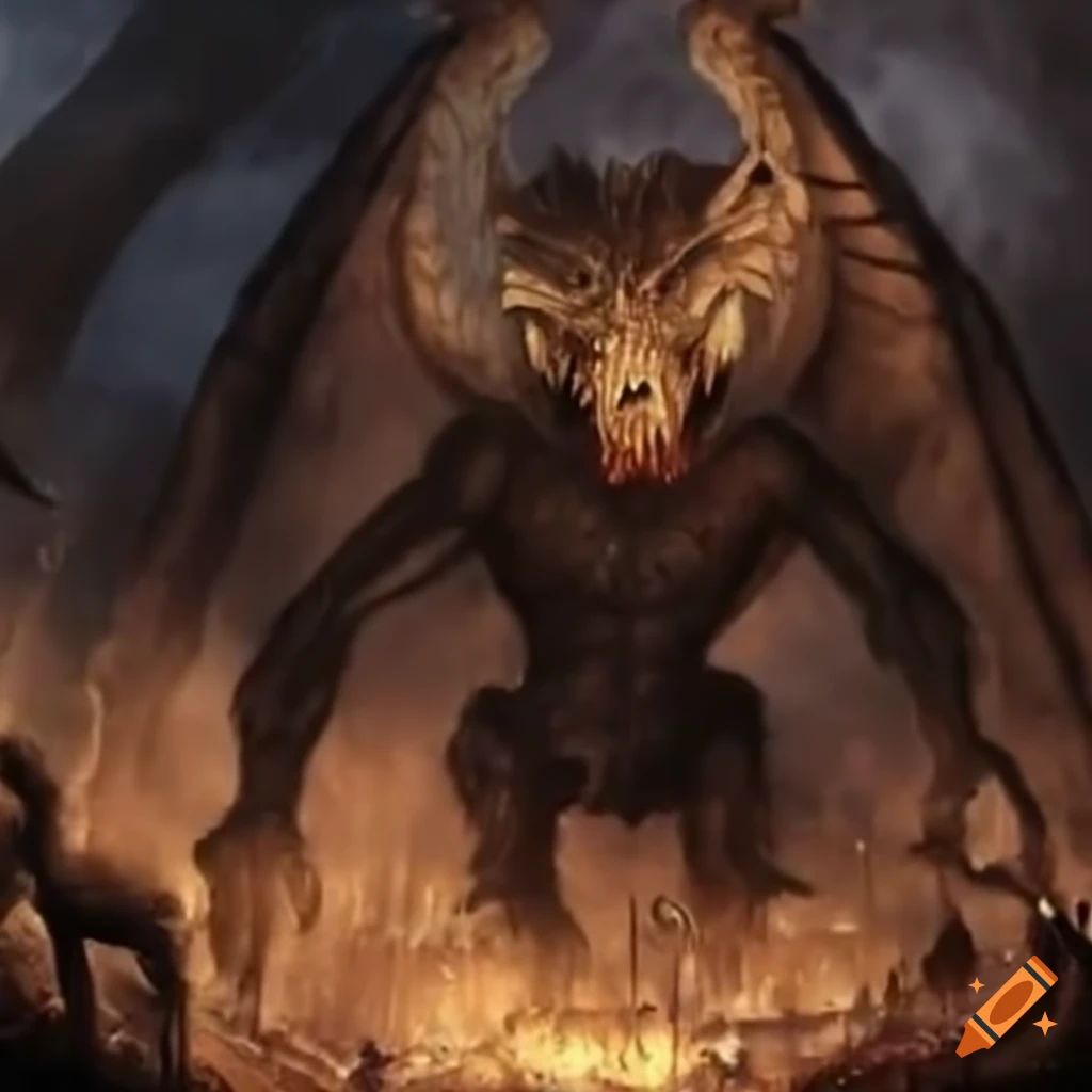 Mythical creatures terrorizing and attacking a city on Craiyon