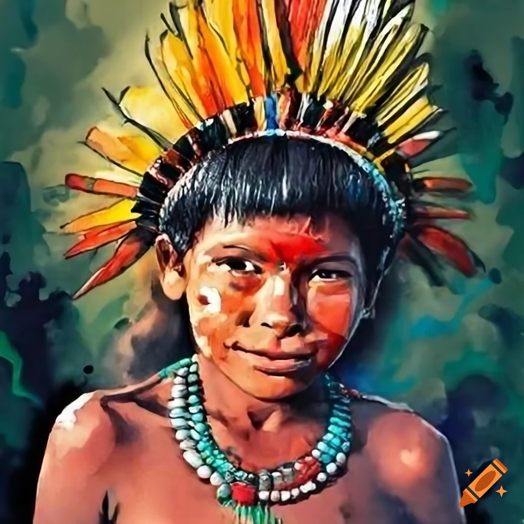Brazilian indigenous people in aquarela style