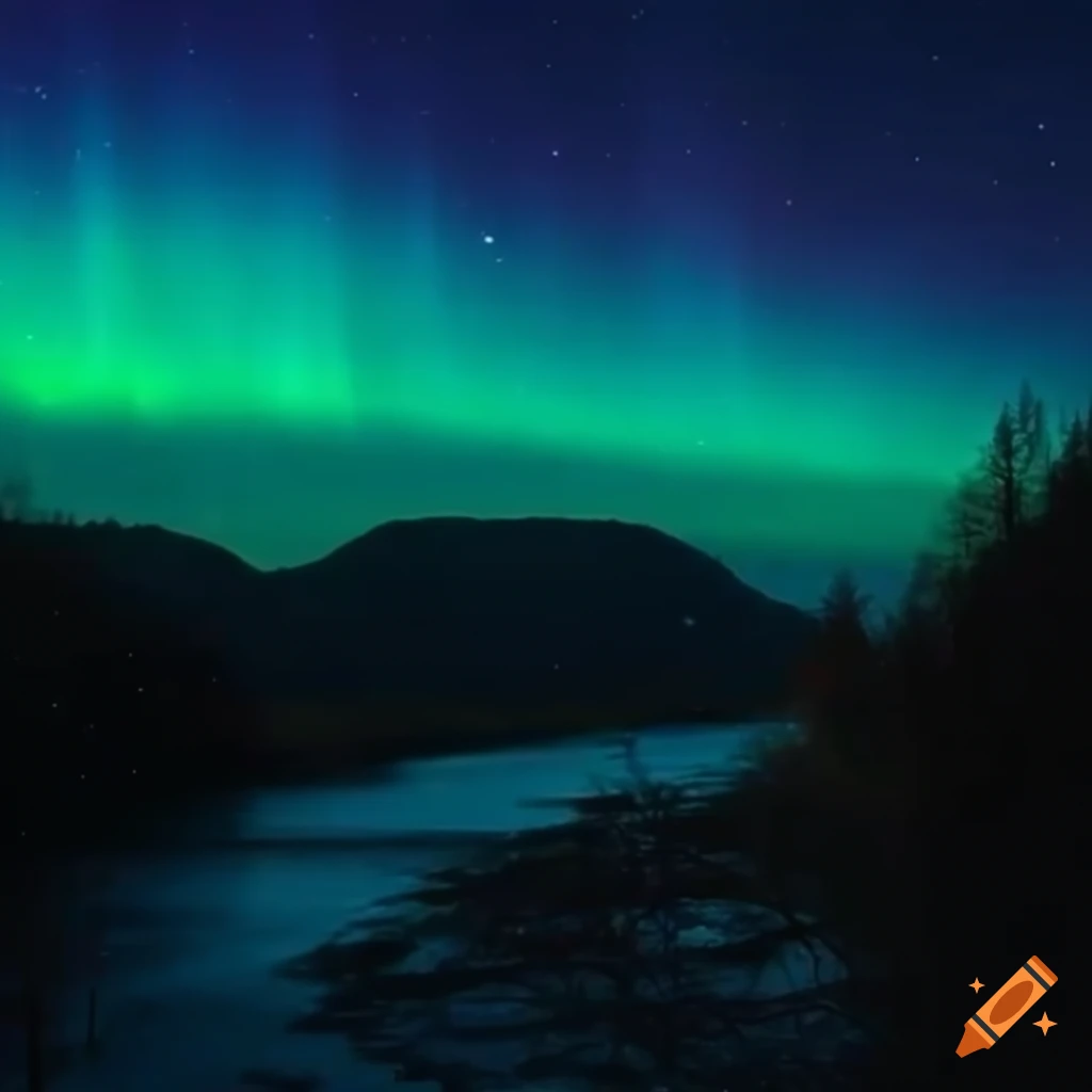 High voltage power lines with northern lights in the impressive landscape