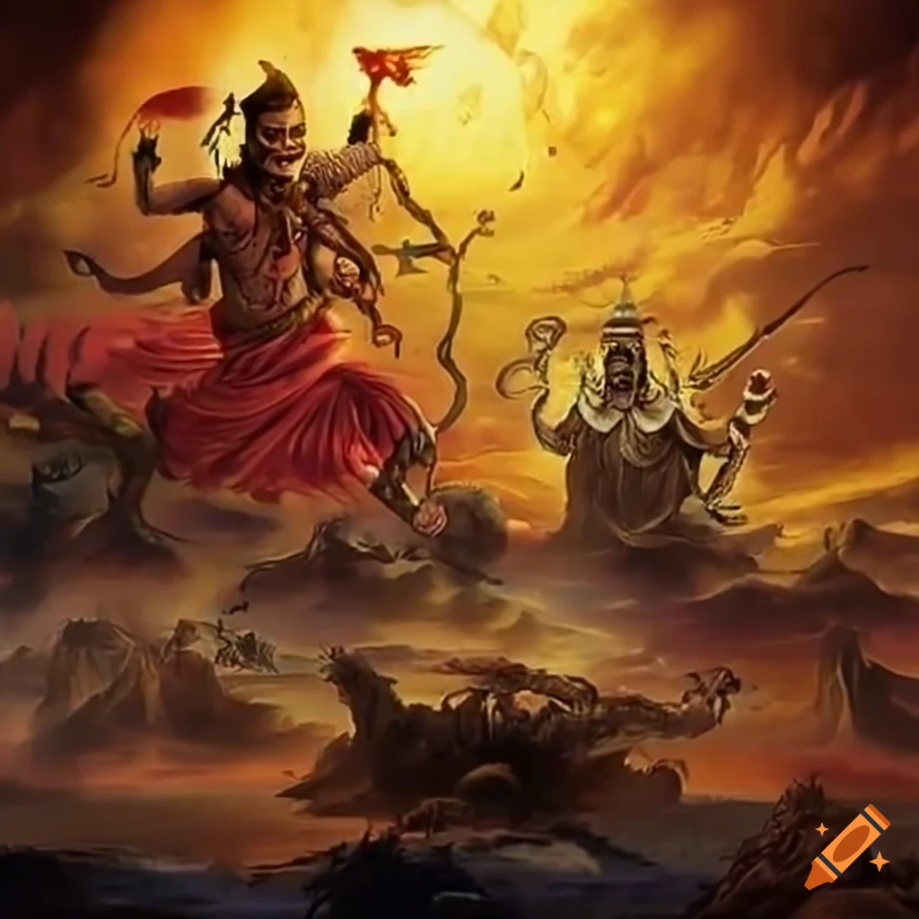Sahastrabandu Karn and Ravan in a war scene