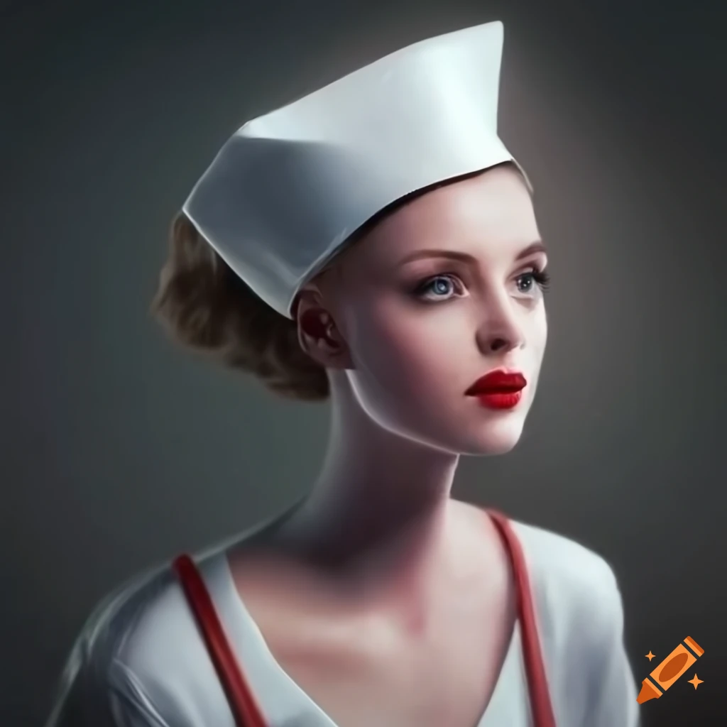 Portrait of a beautiful female nurse with pale skin and blonde hair in a film noir detective style
