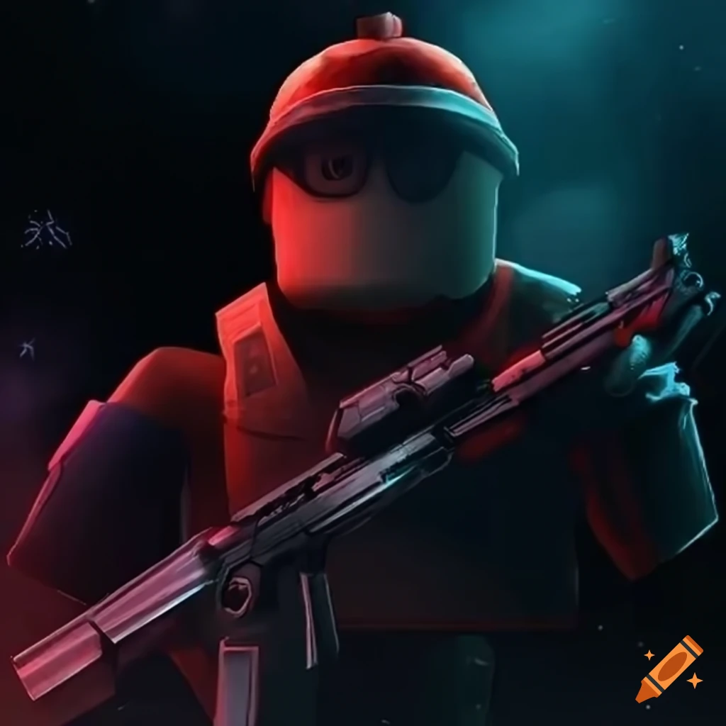 Front Cover Of A Dark And Suspenseful Roblox Fps Game On Craiyon
