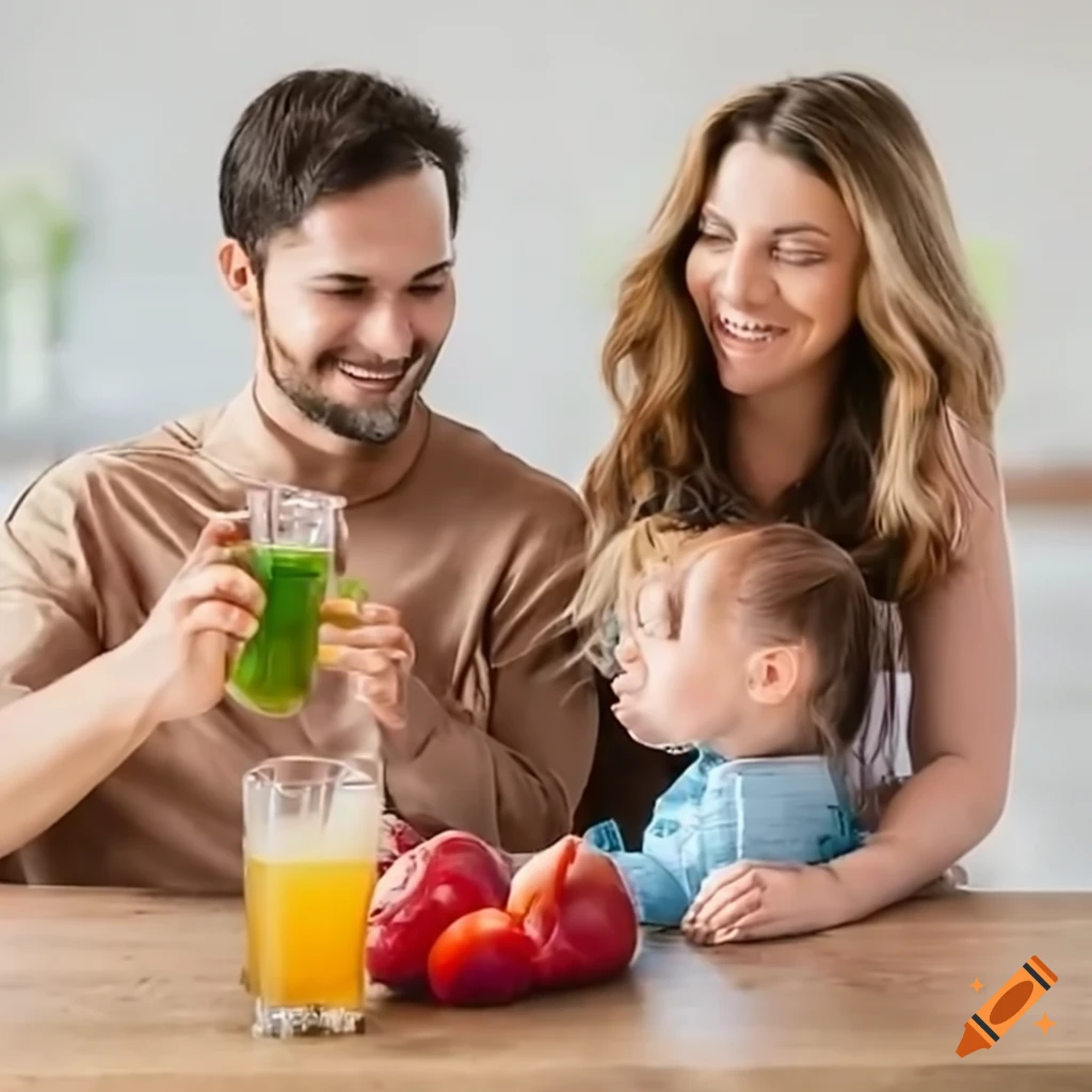 Joyful family enjoying a healthy beverage together on Craiyon