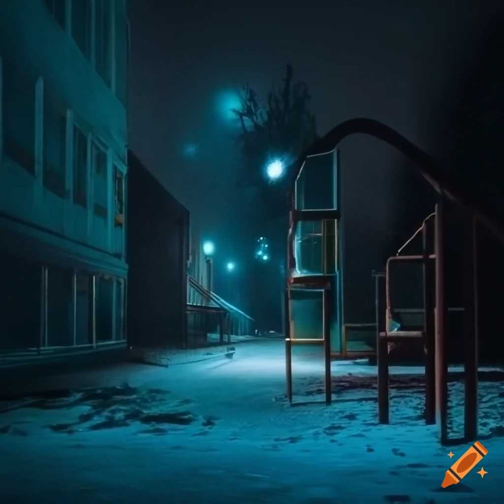 Liminal playground scene at 7:23 pm
