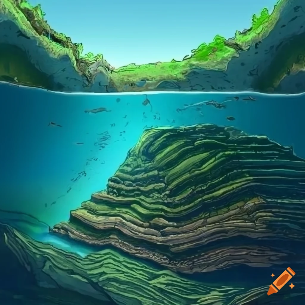 Geological cross section showing sedimentary layers in a lake environment