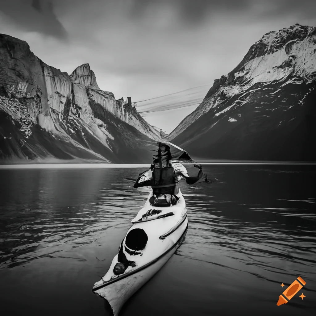 Kayak pirate expedition in black and white