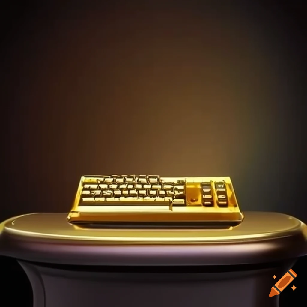 Golden keyboard and mouse on a pedestal on Craiyon