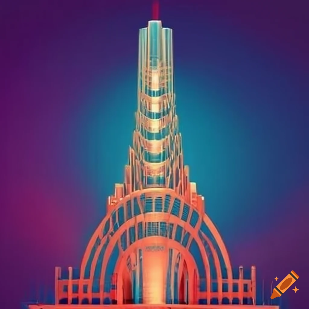 Art deco radio tower surrounded by sound waves on Craiyon
