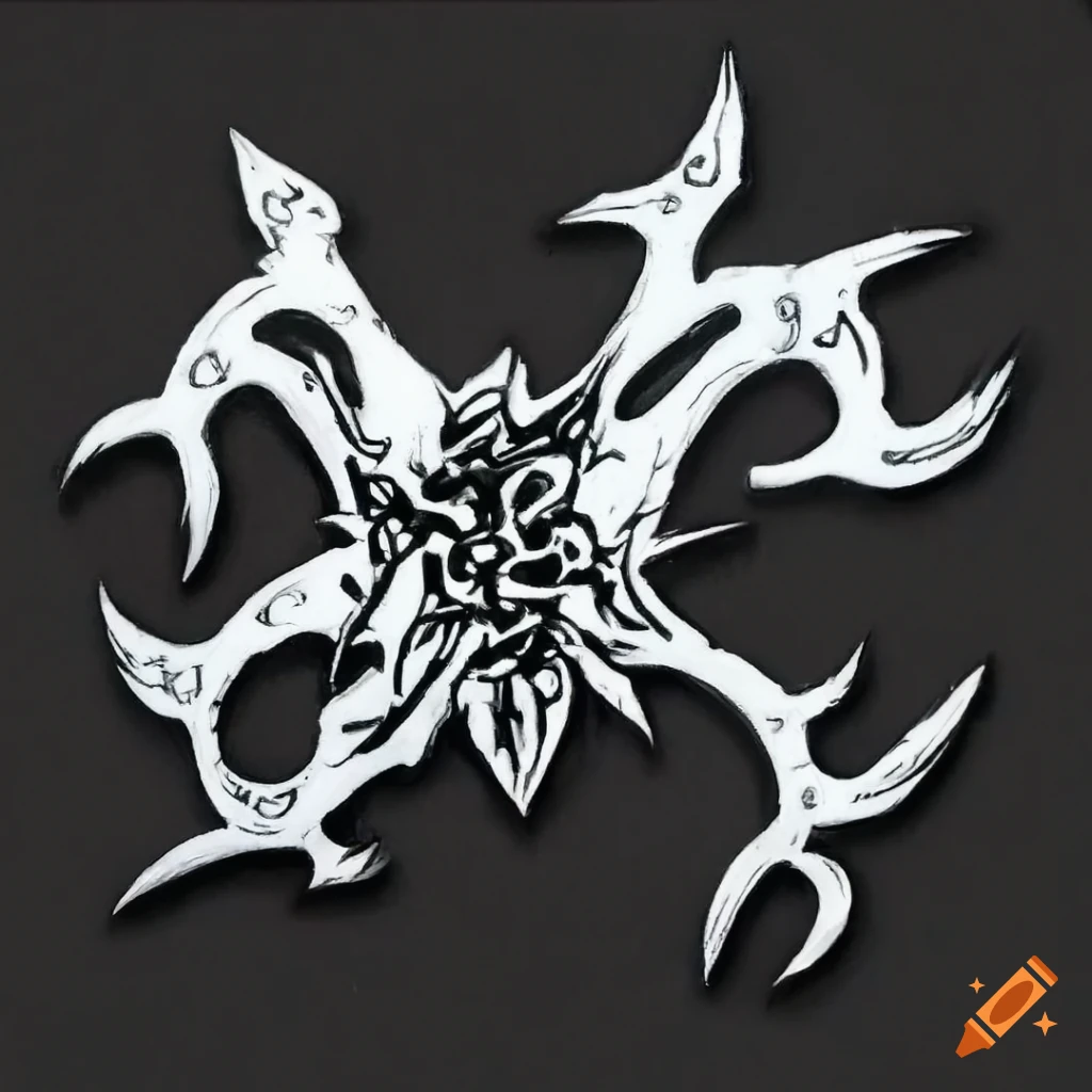 Spikey black and white linework symbol with a final fantasy style