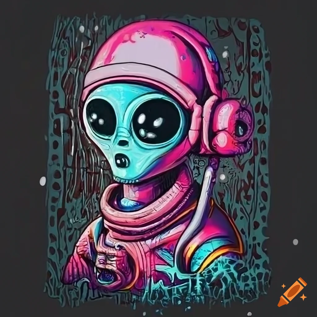Colorful graffiti of an alien astronaut