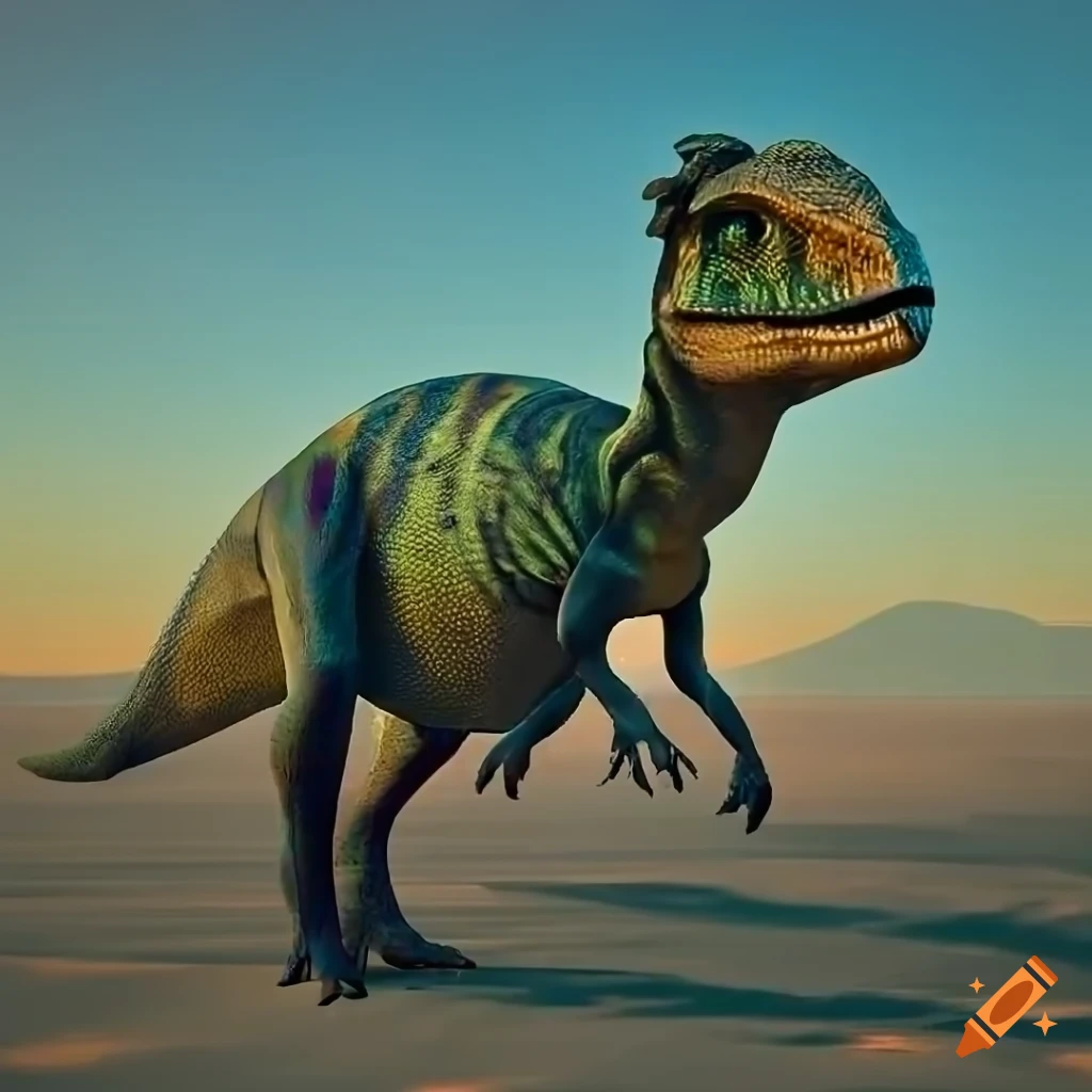 Detailed full-body view of a pachycephalosaurus dinosaur in warm morning light