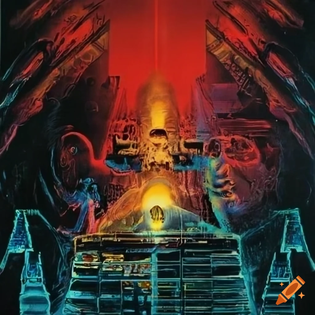 1970s epic counterculture dark futurist science fiction movie poster: "In the Future We Will All Get down"