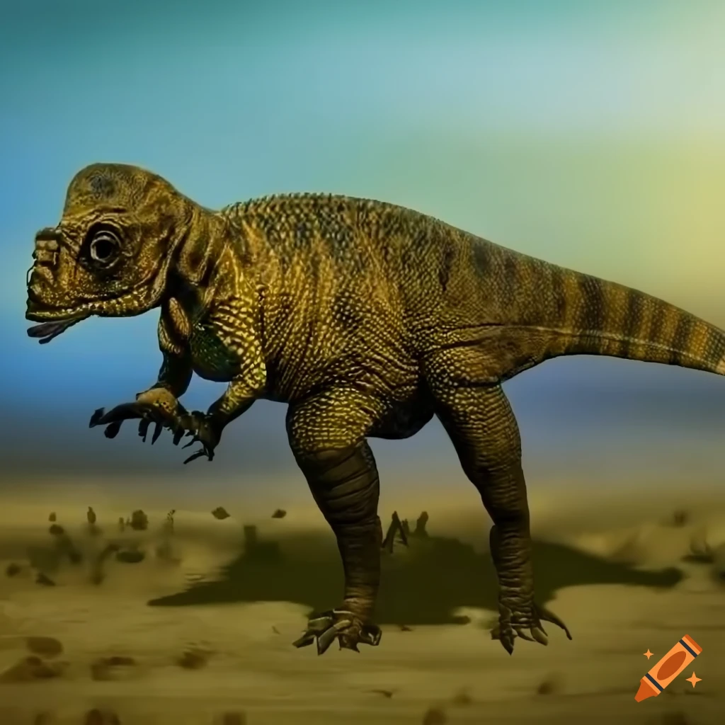 Detailed pachycephalosaurus dinosaur with lizard-like color pattern and elephant-like skin texture