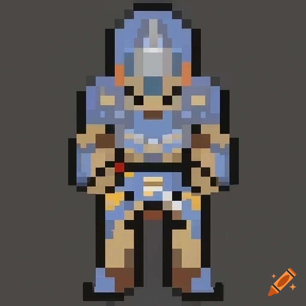 Pixel art knight without helmet on Craiyon