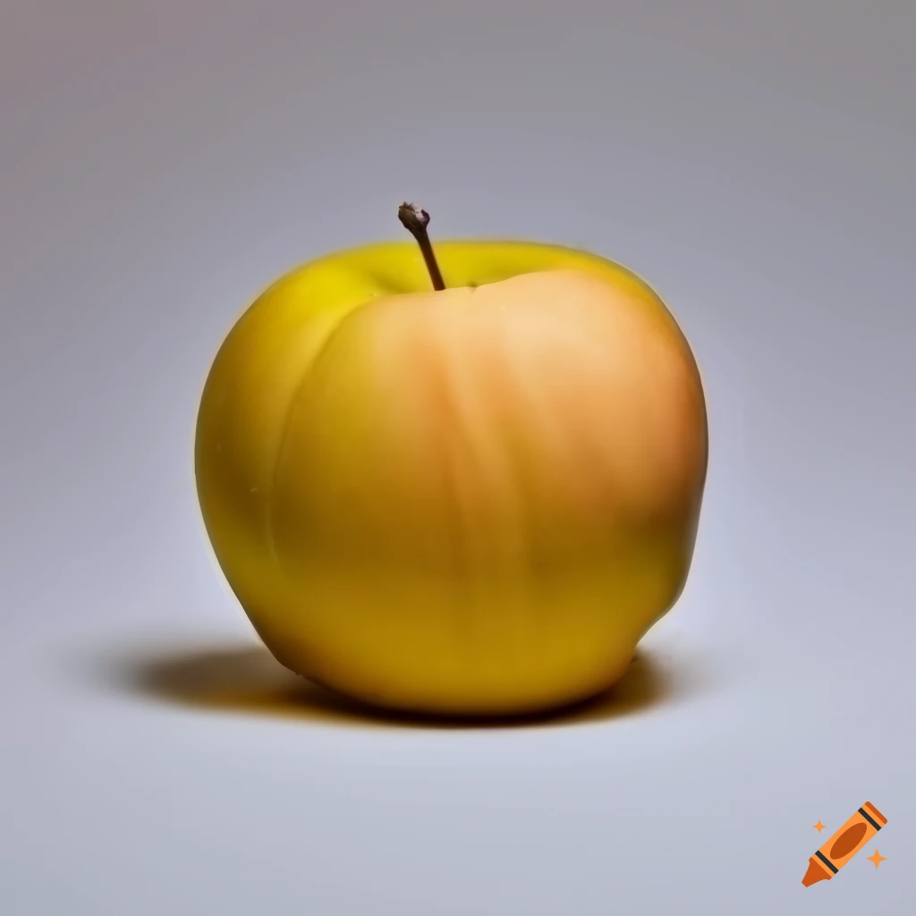 Flat apple with whitish yellow skin on white background