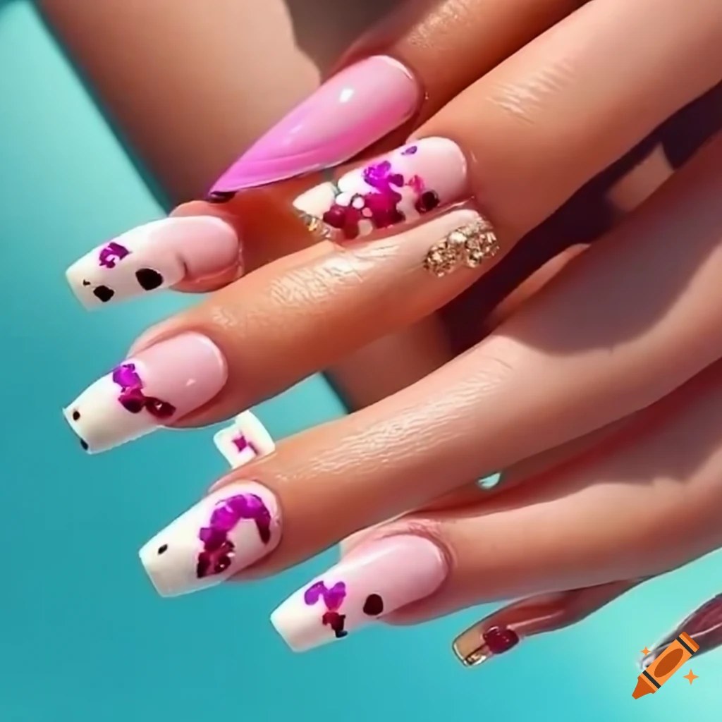 Nail painting with french tips, inspired by bratz style on Craiyon