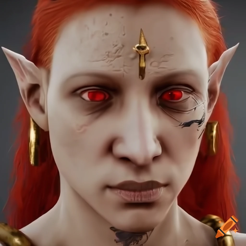 Portrait of etruscanhittite elf religious man with golden trident