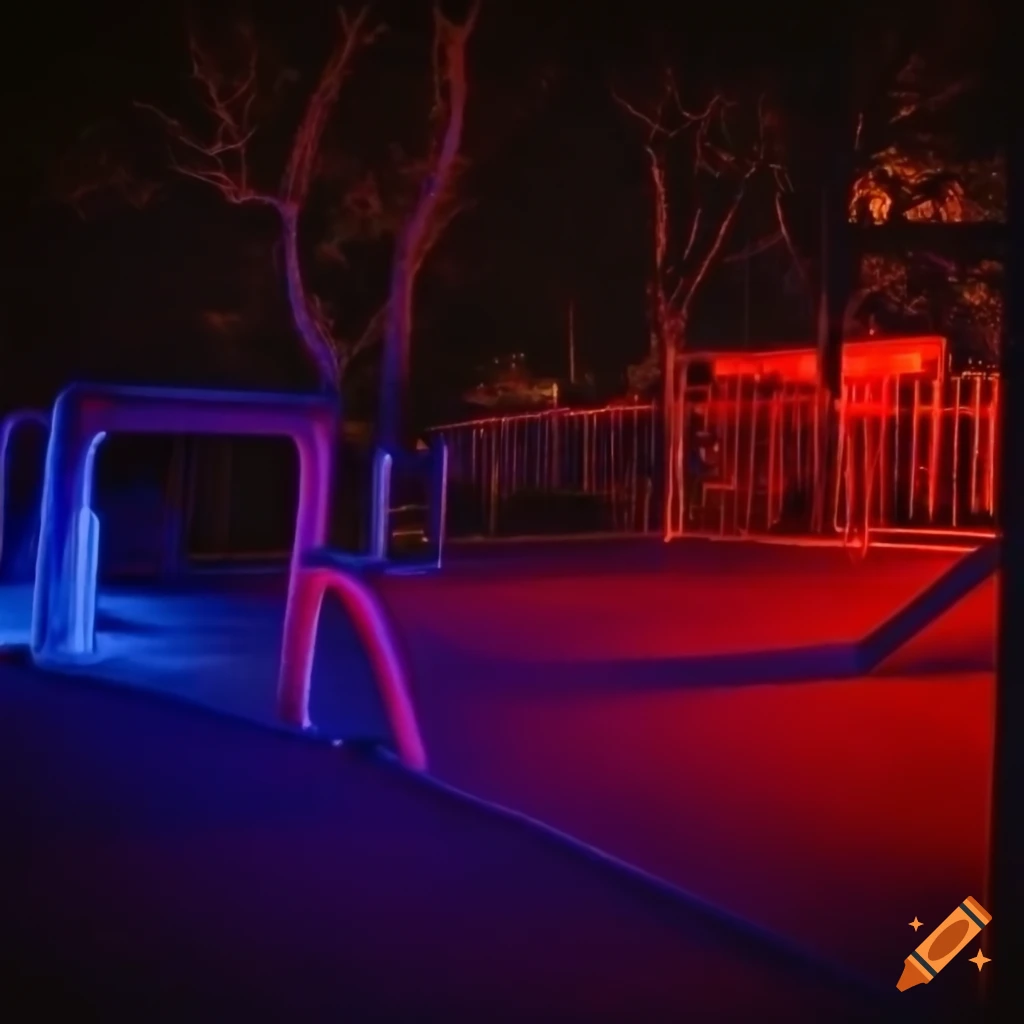 Liminal playground scene at 7:23 at night
