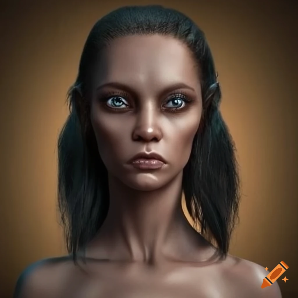 Humanoid Alien Woman With Long Wavy Black Hair And Brown Skin On Craiyon 