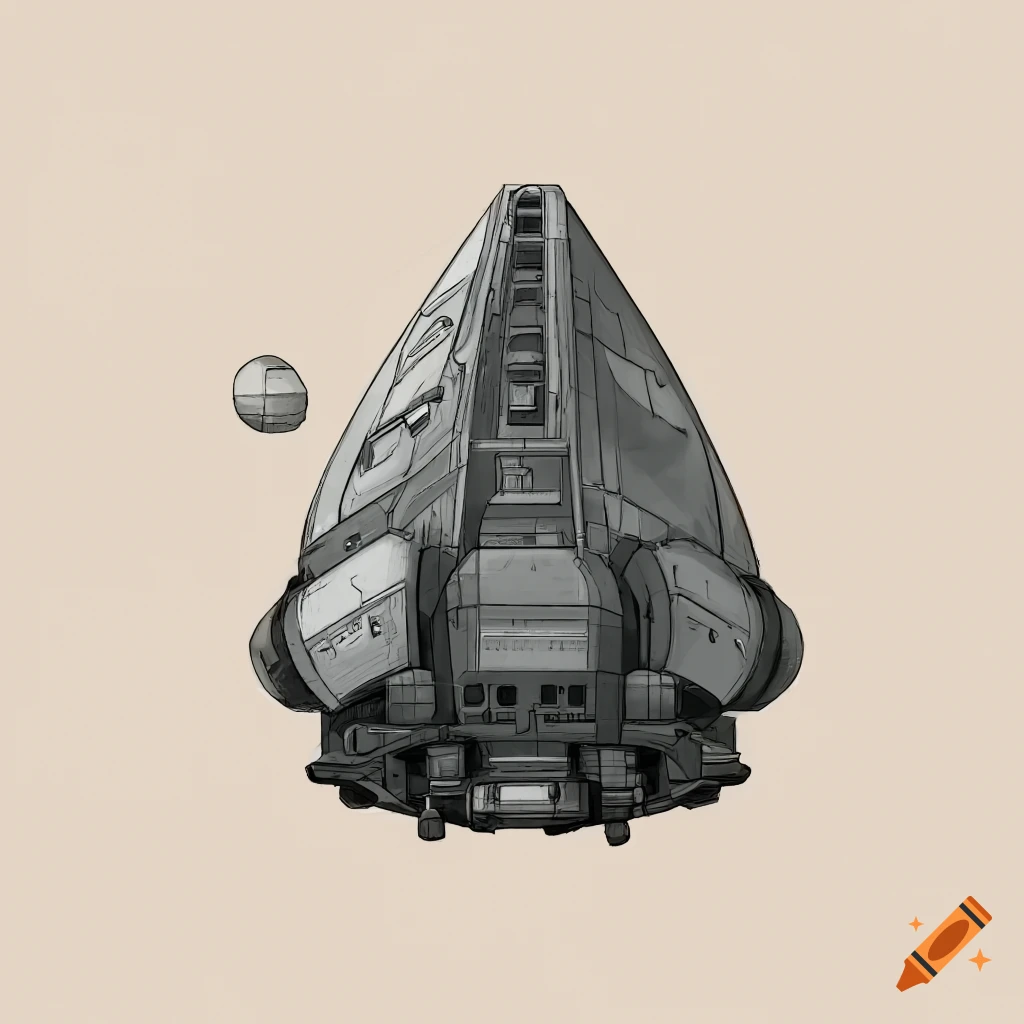 Detailed grey industrial spaceship from a top-down game view on Craiyon
