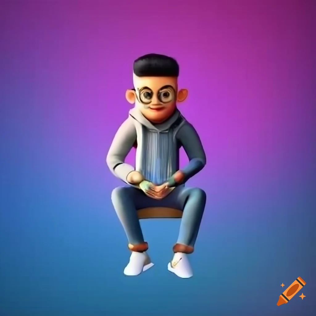 3D illustration of an animated character sitting on top of a social media logo