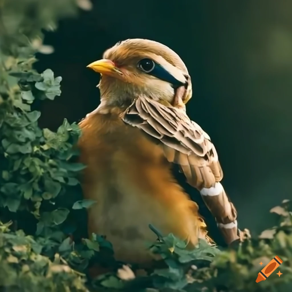 Bird in airsoft gear hiding in a bush