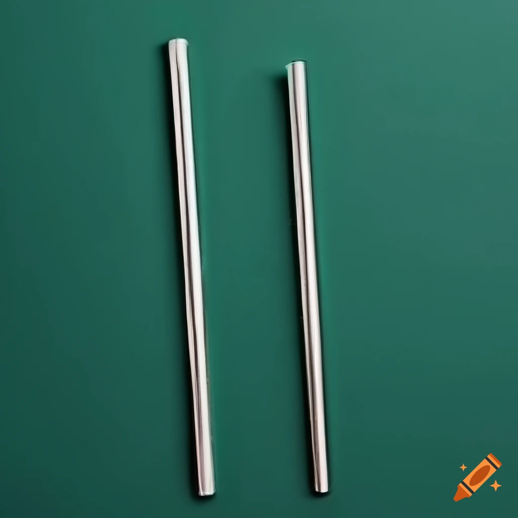 Several stainless steel straws arranged on a dark green background in a flatlay composition