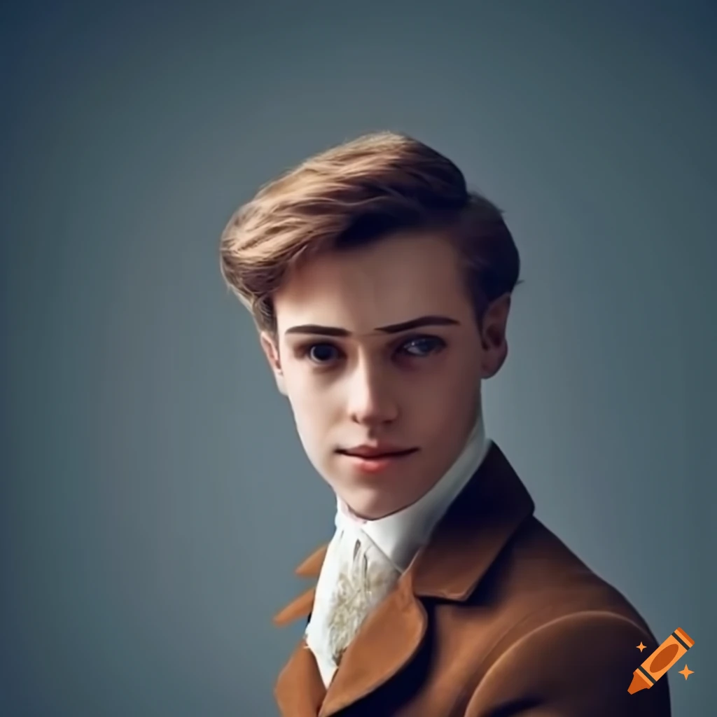 Handsome young man in 19th-century brown coat