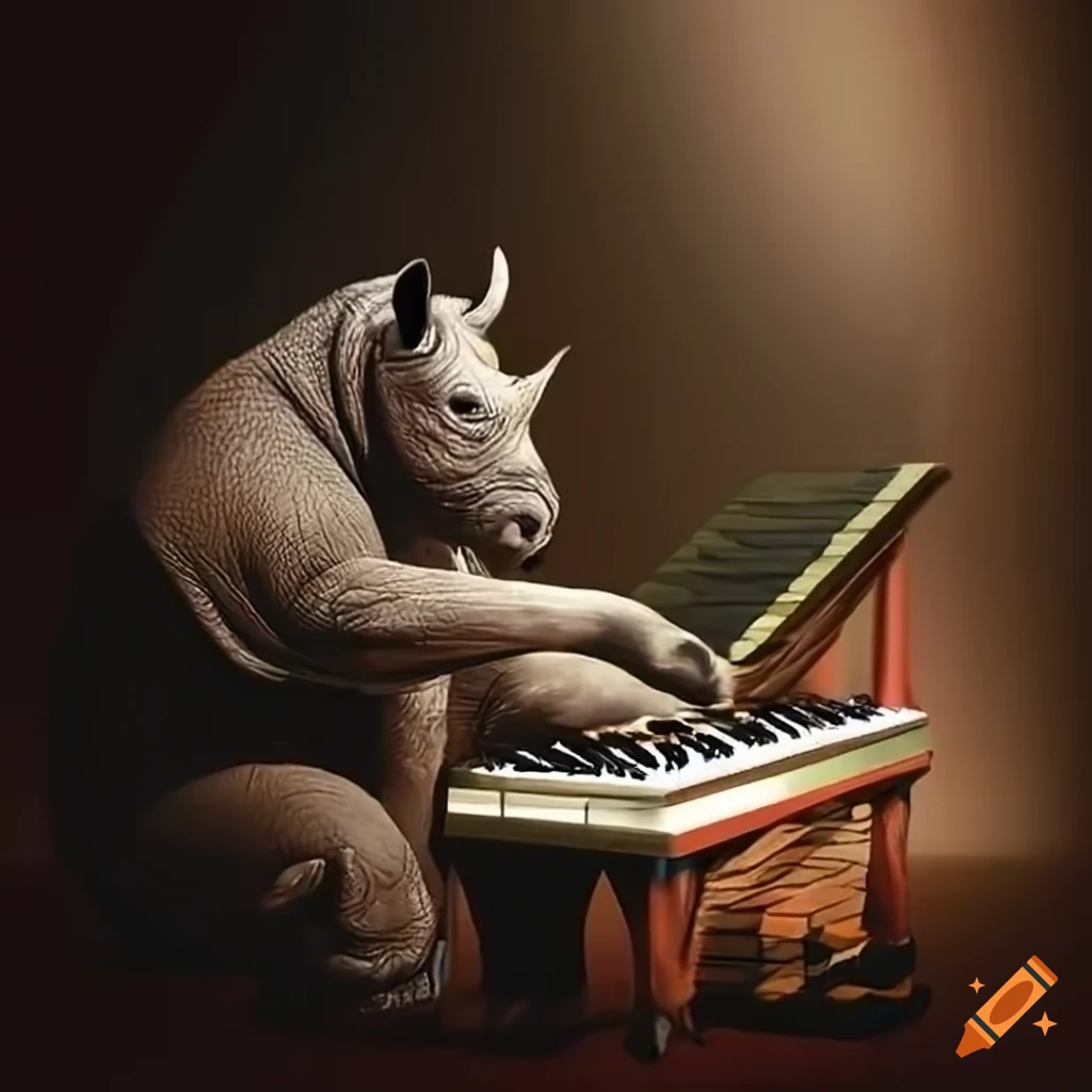 Rhinoceros playing a piano
